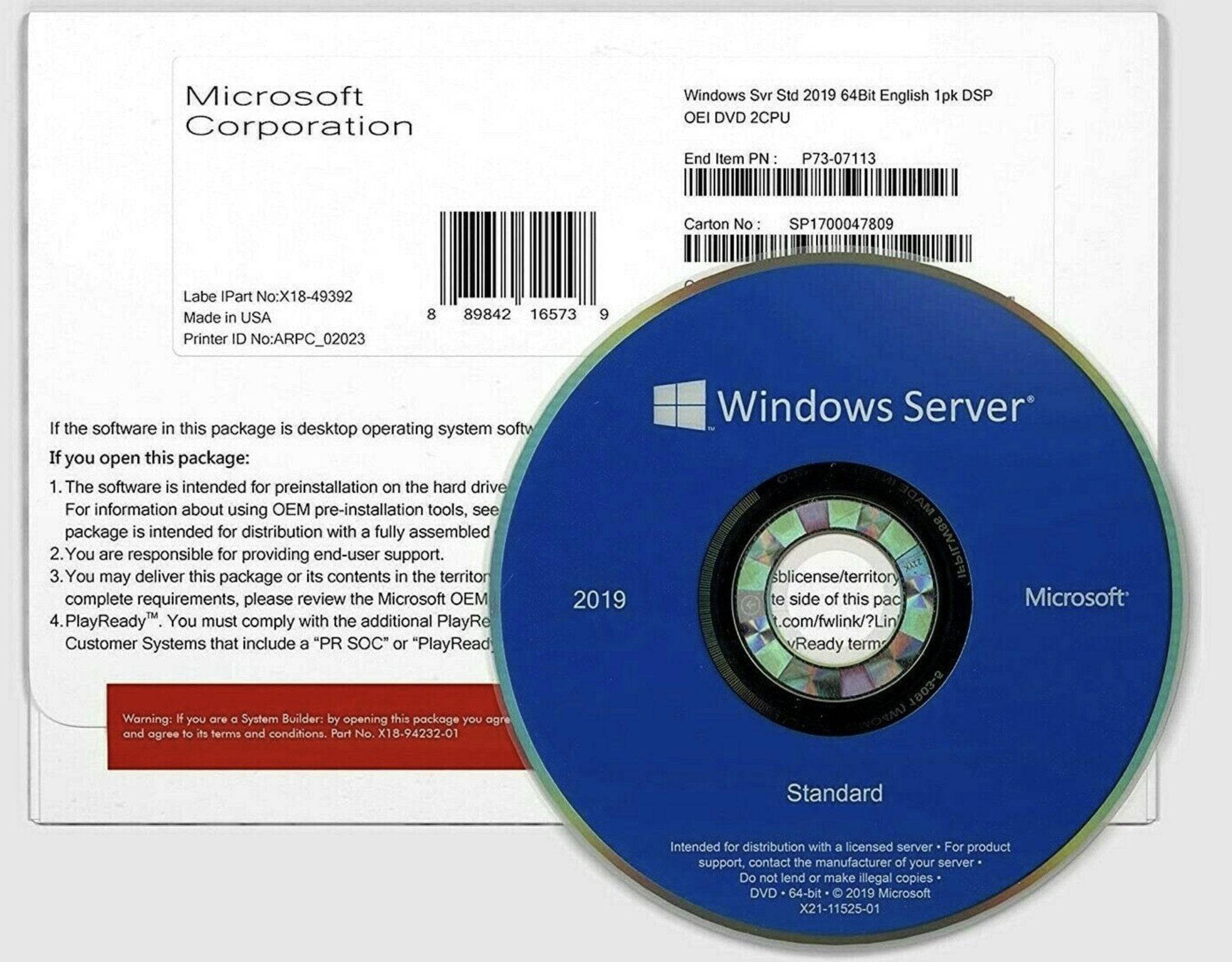 Windows Server 2019 Standard Edition 16 Core 1PK DSP OEI DVD 64-Bit English + 50 RDS CALS (MPN: P73-07788) | Australian Stock - INFINITE-ITECH