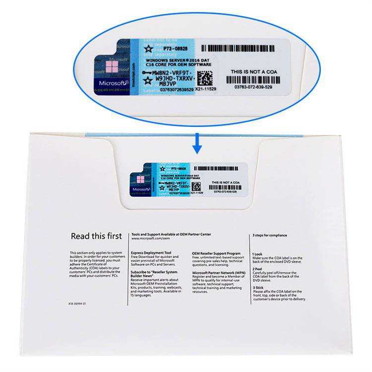 Microsoft Windows Server 2016 DataCenter COA key for 2CPU/2VM 24CORE OEM DVD Pack - INFINITE-ITECH