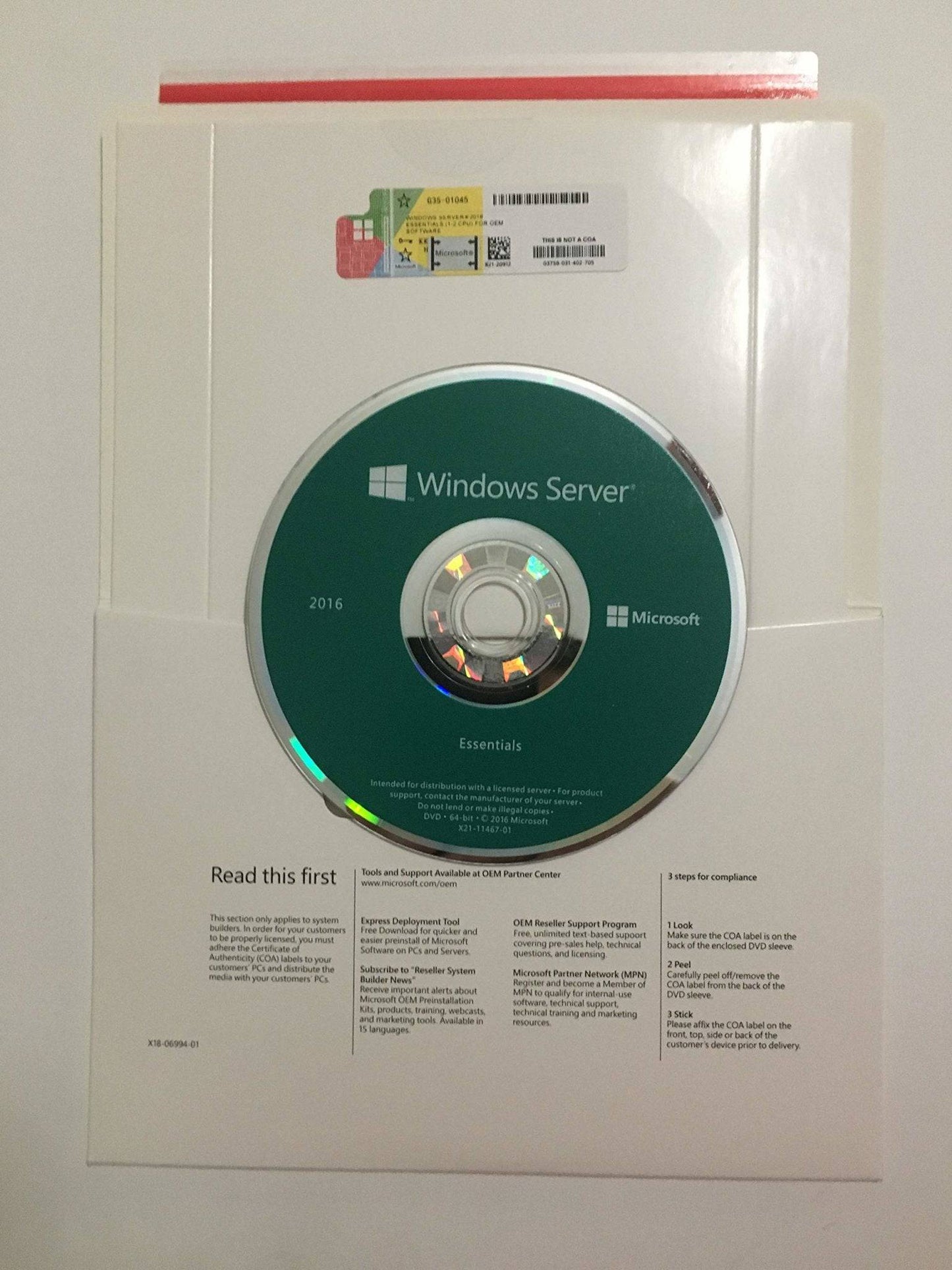 Microsoft Windows Server 2016 Essentials Edition 16CORE Licence Key with OEM DVD - INFINITE-ITECH